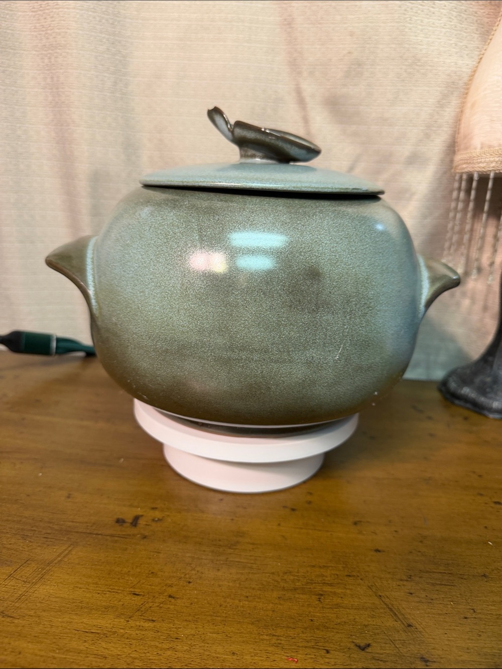 Frankoma Prairie  Green Covered Round Casserole with Handle Lid